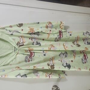 Nick & Nora vintage Look green puppy & kitten sleep shirt nightgown size XL